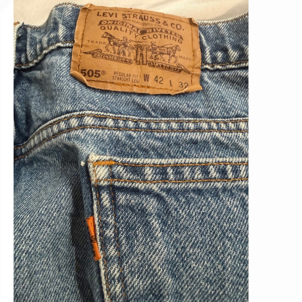 Vintage Levis 505 Orange Tab Jeans Mens 42x32 Regular Fit Straight Leg Denim